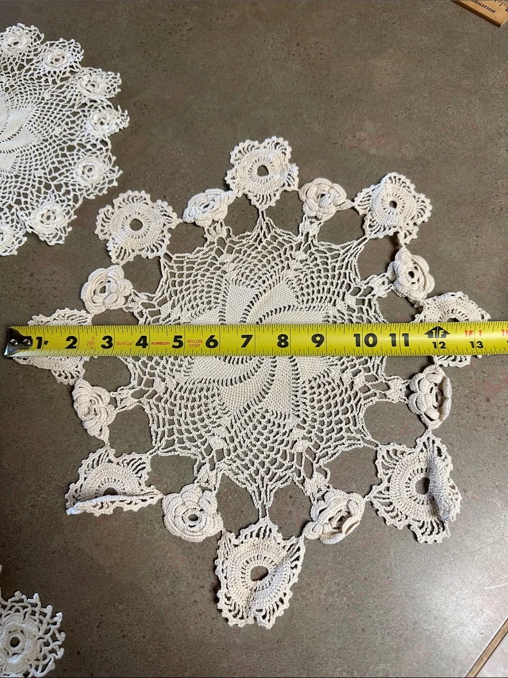 Vintage Handmade Crochet Lace Doilies White Set of 4 Pinwheel Rose